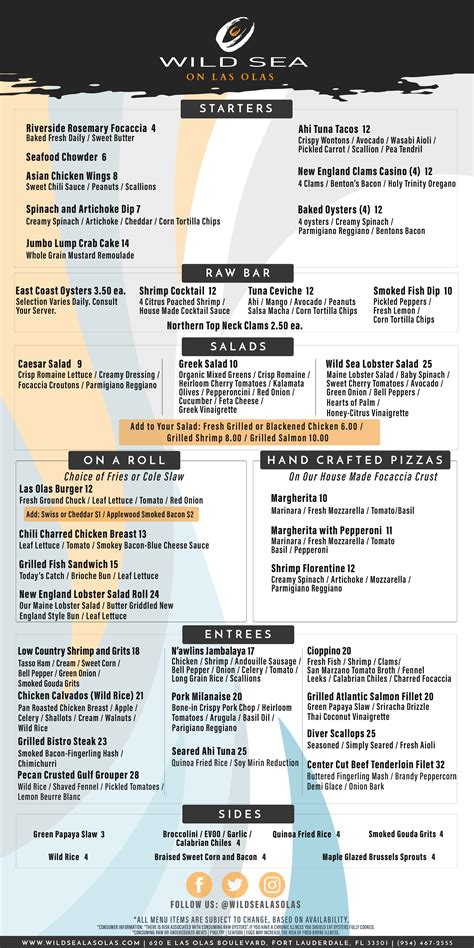 Brunch, Dinner & Cocktail Menus - Wild Sea Oyster Bar & Grille