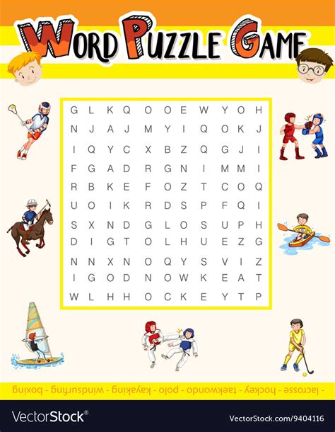 Word puzzle game with sport theme Royalty Free Vector Image