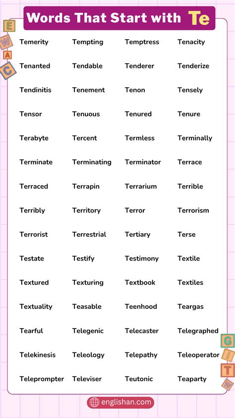 600 Words That Start with TE - Full List & Examples