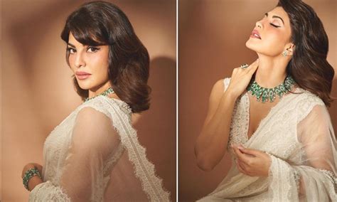 Jacqueline Fernandes looks every inch marvellous in sheer white saree