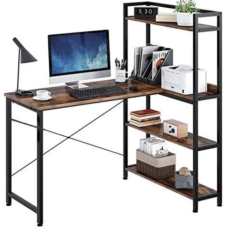 TEKAVO L Shape 4 Tier Computer Desk with for Storage Shelves, Study ...