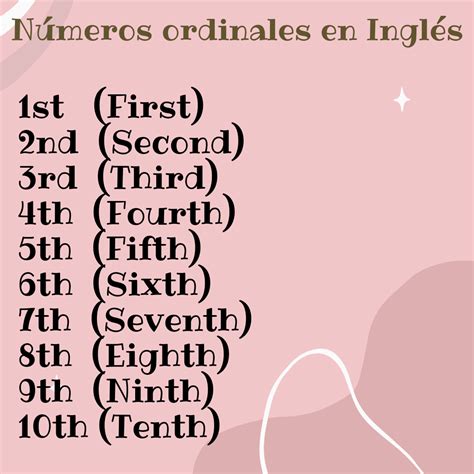 Cuales Son Los Numeros Ordinales En Ingles