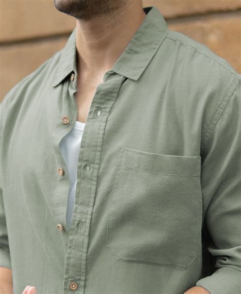 Sage Green Linen Blend Shirt – Powerlook