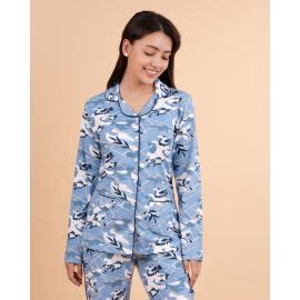 Blue Floral Button-Down Nightwear Set
