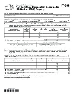 Form IT-398 New York State Depreciation Schedule For IRC Section 168(k ...