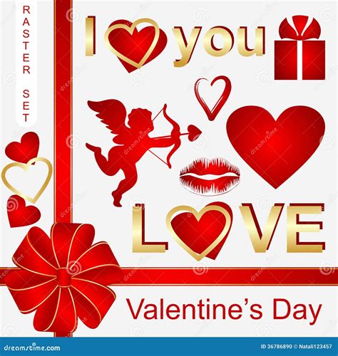 Set with Symbols of Valentines Day Stock Vector - Illustration of celebrate, february: 36786890