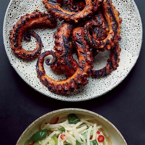Grilled Octopus with Ancho Chile Sauce Recipe - Tom Colicchio