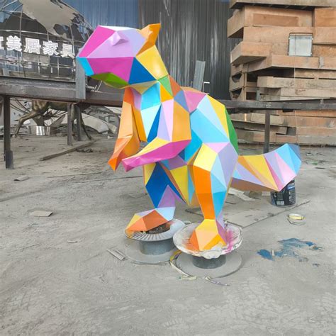 商场中心装饰雕塑展示抽象几何熊雕塑-玻璃钢道具