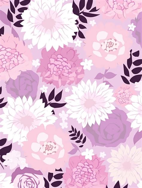 A close up of a pink and purple floral pattern with black leaves ...
