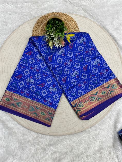 💙 Blue Silk Patola Saree with Animal & Bird Motifs 🦚🕊 | Handloom Look ...