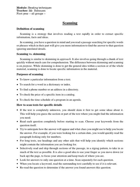 Image result for Scanning Reading Examples