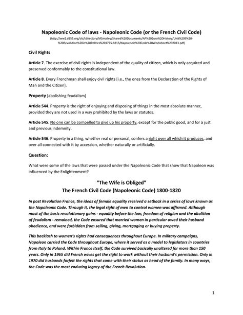 Napoleonic code of laws - - Studocu