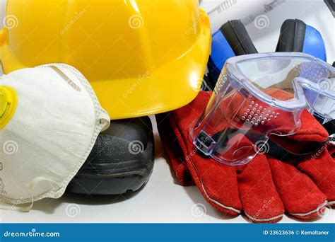 Construction Safety Equipment Stock Photo - Image of head, clothing ...