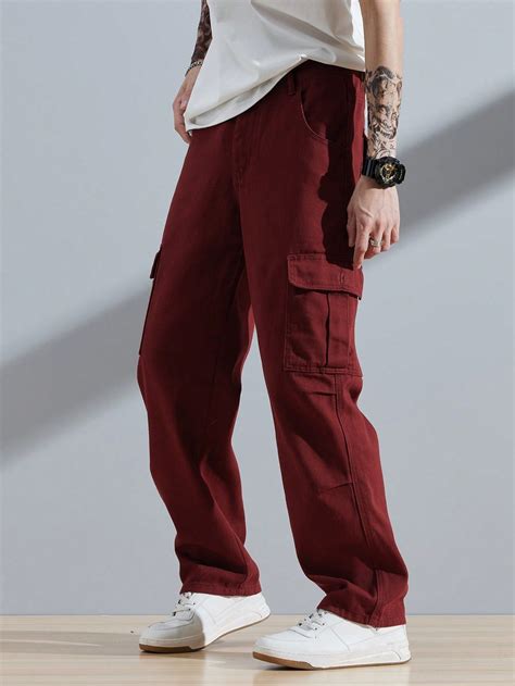 Men Flap Pocket Side Cargo Jeans | Red jeans men, Red shirt men, Red ...