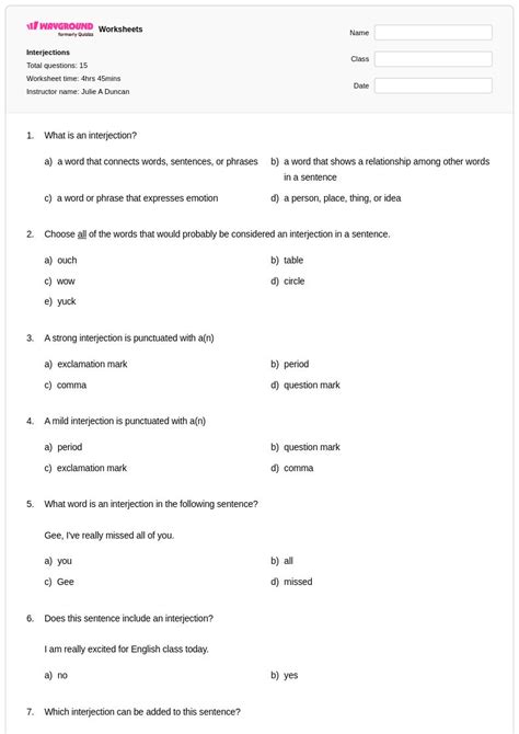 50+ Interjections worksheets on Wayground | Free & Printable