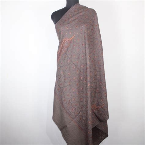 Kashmiri Sozni Embroidery Shawl: Fine Merino Wool Beige Wrap – BATIN