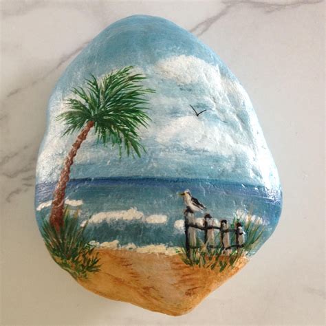 Hand Painted Beach Scene Rock by Suzyscreations2 on Etsy | Painted ...