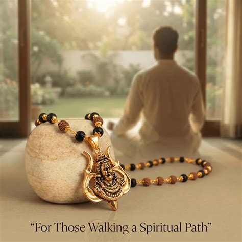 Rudraksha Karungali Malai in Gold-Cap with Shiv Pendant – Mokshima