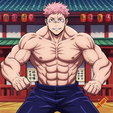 Muscular anime character with pink hair stands in front of a ...