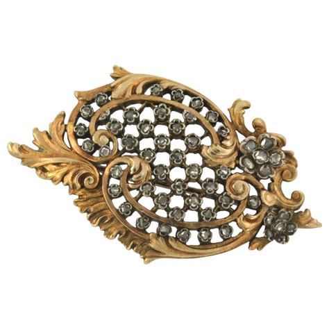 Brooch with enamel and diamonds 14k yellow gold For Sale at 1stDibs