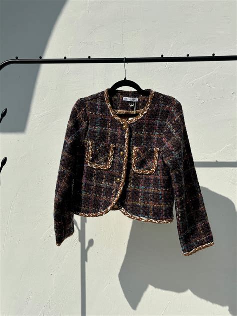 Dark blue with multi coloured check tweed jacket – Urth Label