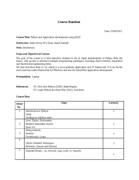 Handout-python - 3r23r - Course Handout Date: 25 / 04 /201 3 Course ...