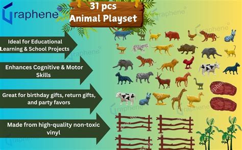 GRAPHENE 31 Pcs Animal Figure Mini Jungle Toys Set Farm Cartoon ...