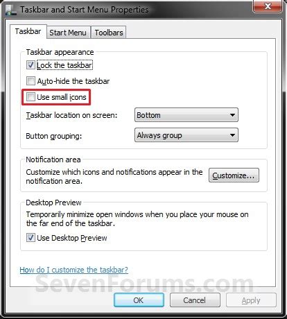 Taskbar and Start Menu Properties Use Small Icons 的图像结果