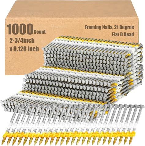 Therwen Framing Nails, 21 Degree, Flat D Head, Galvanized, Ring Shank ...