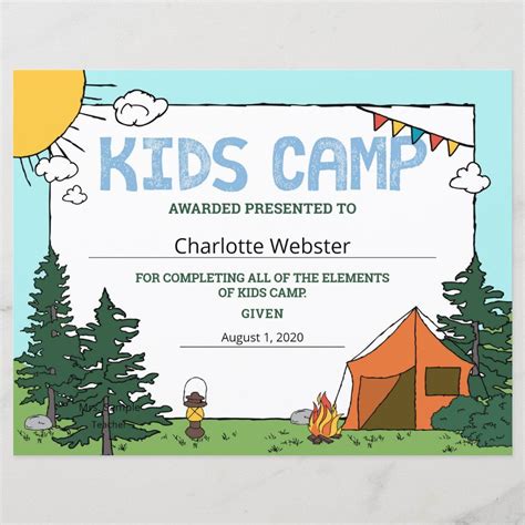 Summer camp certificate editable certificate instant download printable editable end of summer ...
