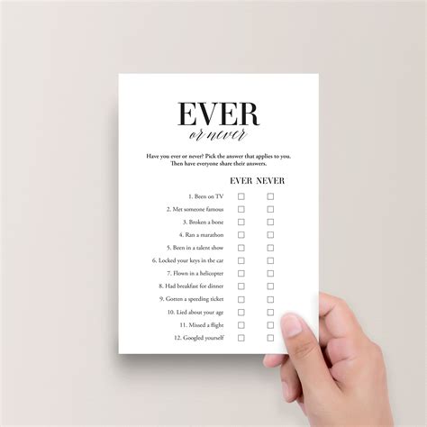 Ever or Never Icebreaker Game Conversation Starter Printable | Never ...
