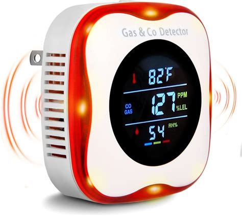 Combustible Gas & Carbon Monoxide Detector 4-in-1 Alarm with Temp/Humidity Sensor – Plug-in CO ...