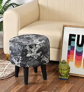 HOMEBUK Printed Ottoman Stool for Living Room Foam Upholstery Pouffes ...