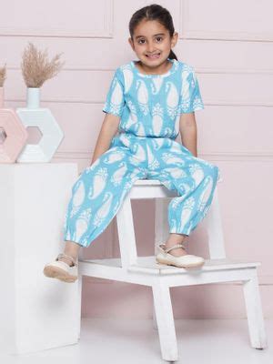 Buy AJ Dezines Half Sleeves Blue Paisley Print Cotton Top and Pant for ...