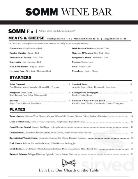 Menu for Somm Wine Bar in Cincinnati, OH | Sirved