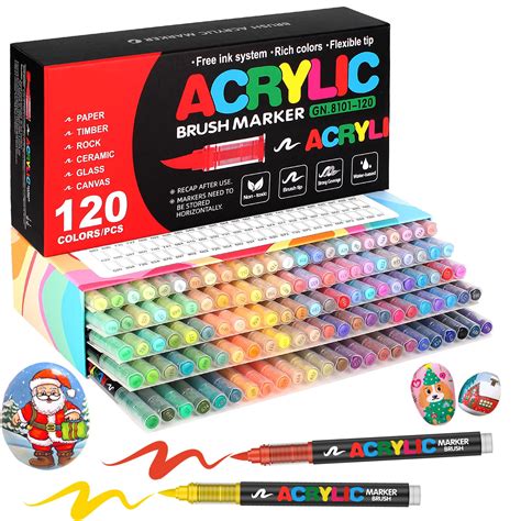 Amazon.com: Amamao 120 Colors Acrylic Paint Markers, Soft Brush Tip ...