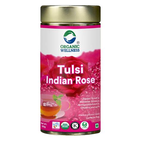 Organic Wellness Tulsi Indian Rose Herbal Tea 100g Tin | Fragrant ...