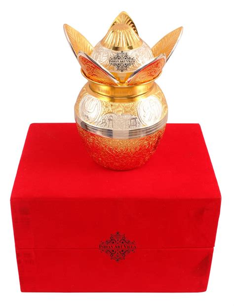 Buy INDIAN ART VILLA Silver Plated Gold Polished Designer Mangal Kalash ...