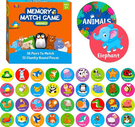 Memory Matching Game, 72 PCS Animal Matching Cards for Toddlers 36 ...