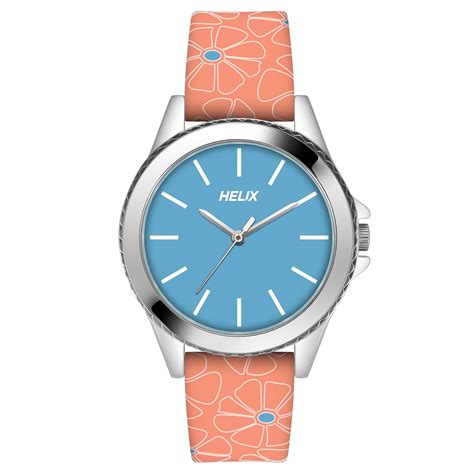 Helix by Timex Analog Watch for Women with Blue Round Dial & Orange ...