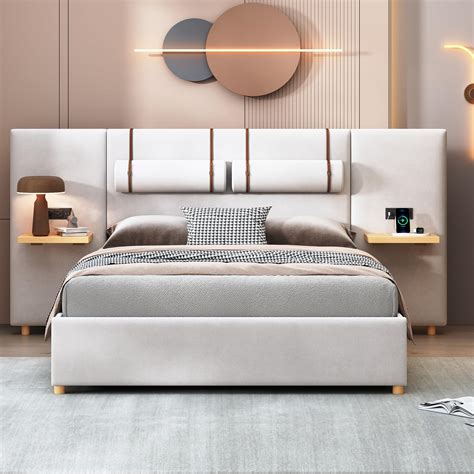Amazon.com: DEINPPA Luxury Bed Frame with Built-in Gold LED Lights and Nightstands, King Size ...