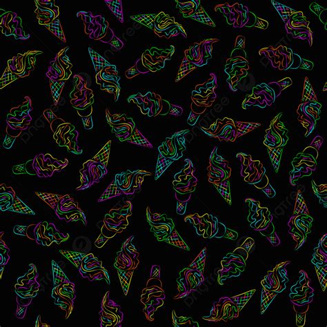 Neon Colors Vector Ice Cream On The Black Background Seamless Pattern ...