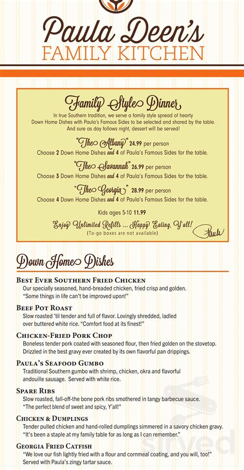 Paula Deen's Family Kitchen menu in Foley, Alabama, USA