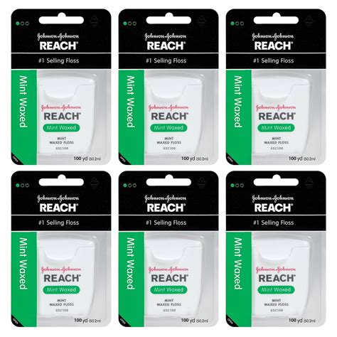 Johnson & Johnson Reach Mint Waxed Dental Floss-100 yds, 6 Count ...