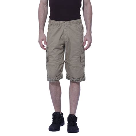 BEEVEE Mens Khaki Solid Detachable Cargo Three-Fourth Length Shorts ...