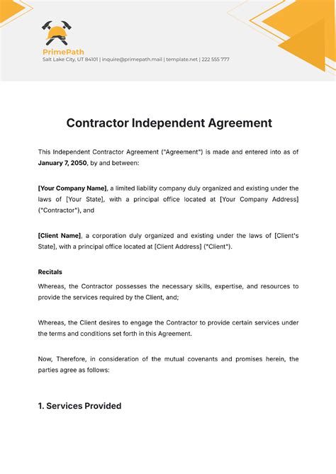 Free Contractor Independent Agreement Template to Edit Online