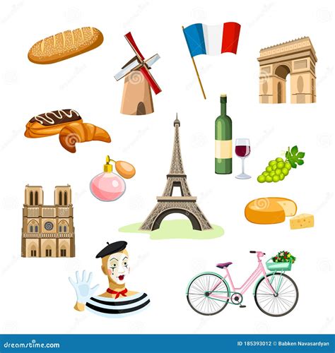 Symbols of France stock vector. Illustration of sketch - 185393012