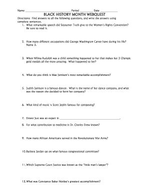 Black History Month Webquest - Blank Fillable Template | Fill Out ...