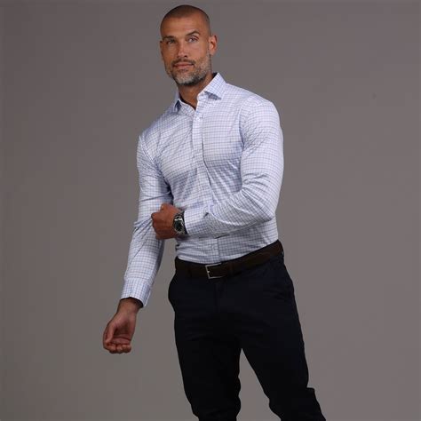 Quattro Flex Dress Shirt with Semi-Spread Collar Blue and Pink Tatters ...