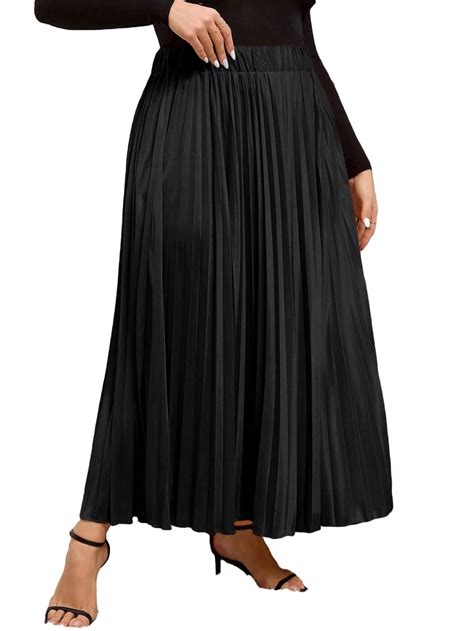 Casual Solid Pleated Skirt Black Plus Size Skirts - Walmart.com